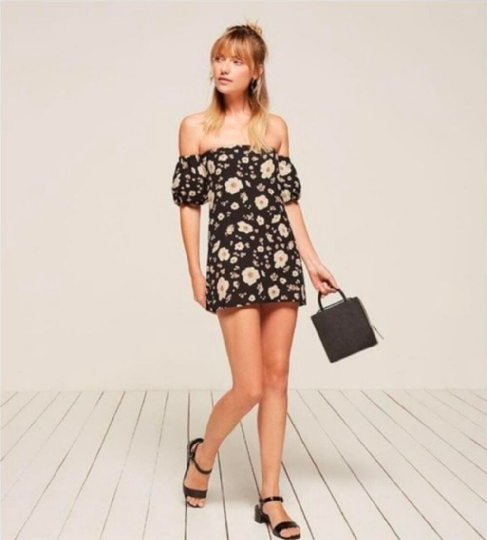 Reformation Framboise Floral Off the Shoulder Mini Dress Women's Small